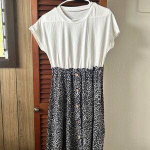 SHEIN White and Black Floral Midi Dress